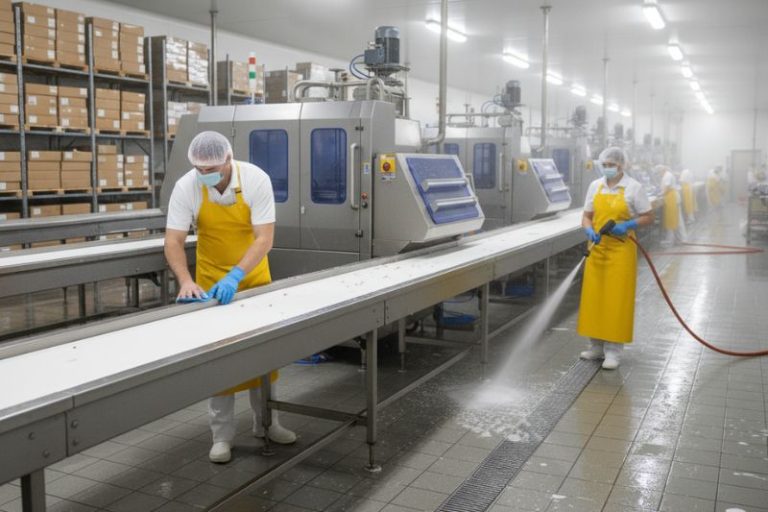 Industrial food processing facility cleaning