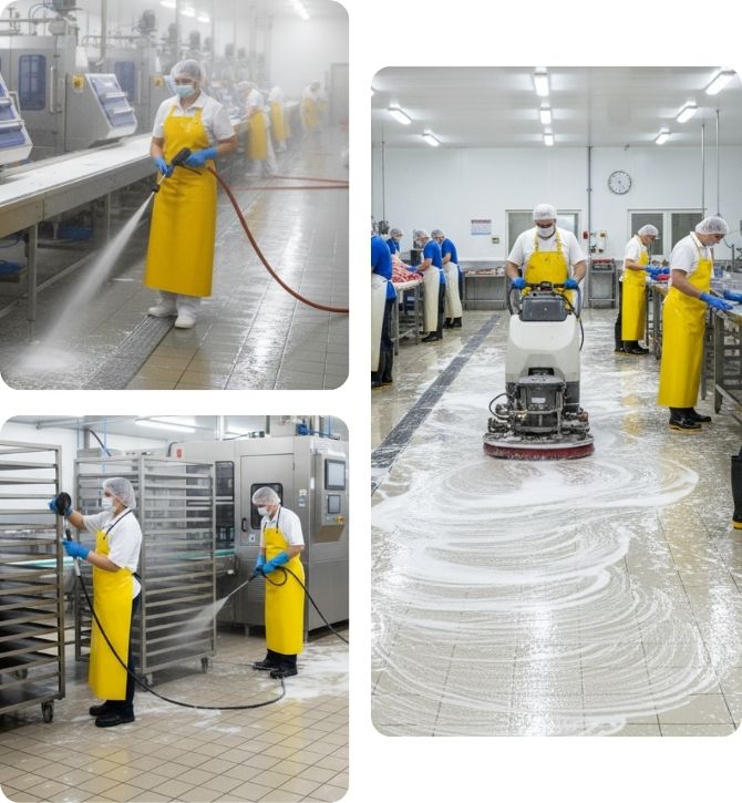 Food manufacturing and food processing plants cleaning